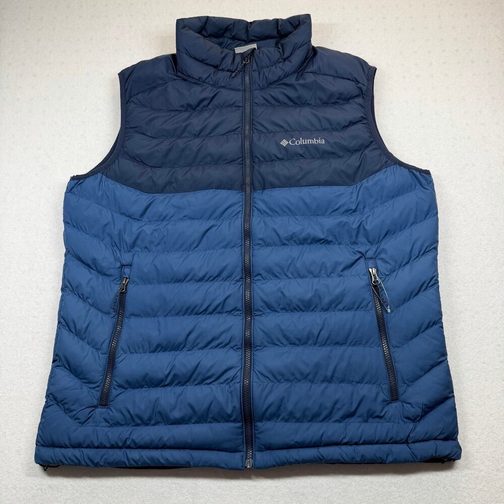 Columbia White Out Omni Heat Vest Men’s XL Blue Puffer Insulated Full Zip